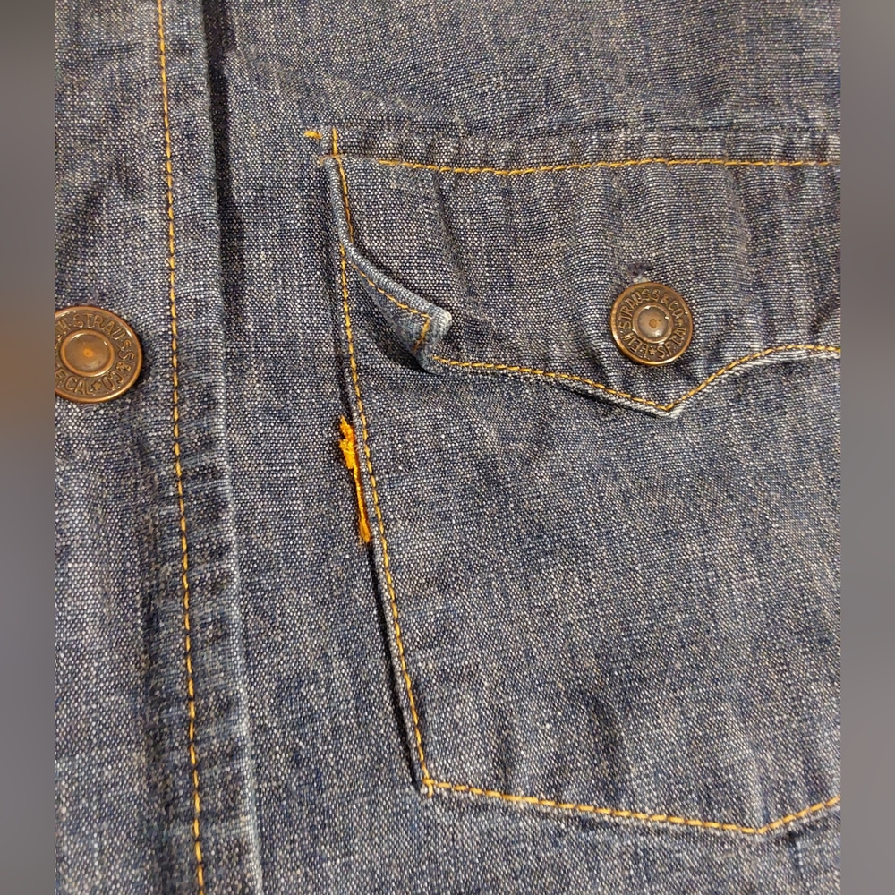 Vintage 1970s Levi’s Big E Denim Shirt Orange Tab Size M Made in USA - Picture 2 of 15